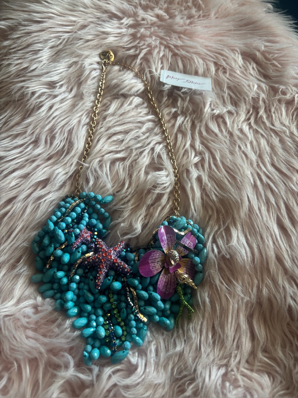 Betsey Johnson Turquoise & Purple Floral Starfish Statement Necklace